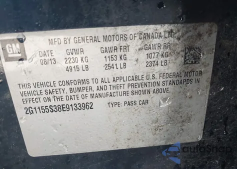 2014 Chevrolet Impala 2Lz из США, поврежденный, VIN 2G1155S38E9133962